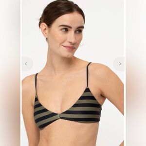 Mikoh NWT Monoi Stripe Aster Scoop Neck Black & Olive Striped Bikini Top Size XL